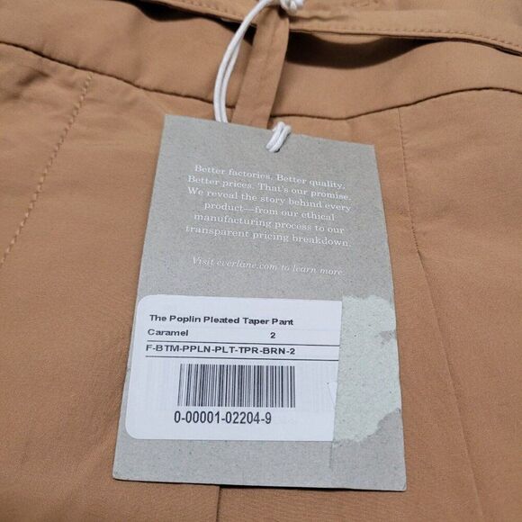 NEW Everlane Size 2 The Poplin Pleated Taper Pant‎ in Caramel Tan Tapered - Picture 6 of 12